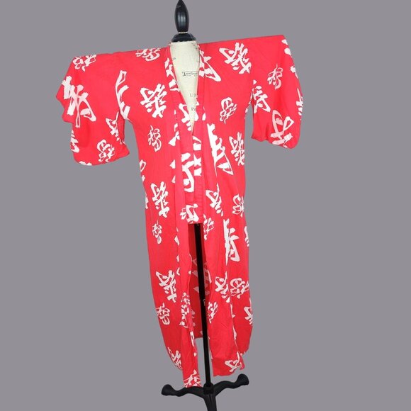 Vintage Kimono Yukata Medium Red Cotton Summer - Picture 1 of 12